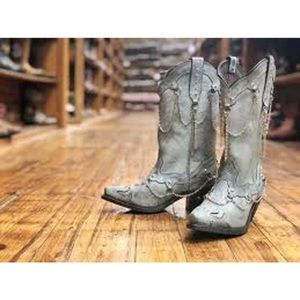 Rockin County Gray With chains leather cowboy boots size 7